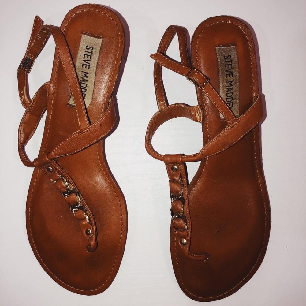 Tan Sandals with small wedge heel